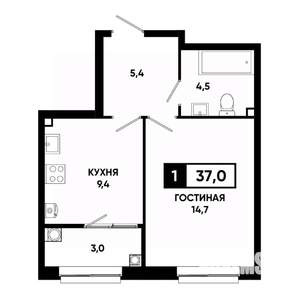 1-к квартира, вторичка, 37м2, 2/19 этаж