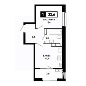 1-к квартира, строящийся дом, 33м2, 18/19 этаж