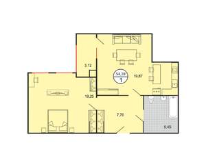 1-к квартира, вторичка, 54м2, 1/5 этаж