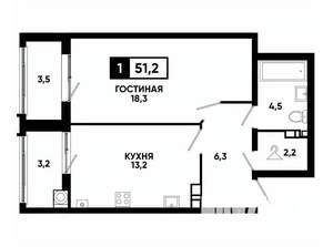 1-к квартира, вторичка, 51м2, 4/24 этаж