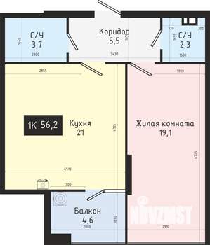 1-к квартира, вторичка, 56м2, 3/9 этаж