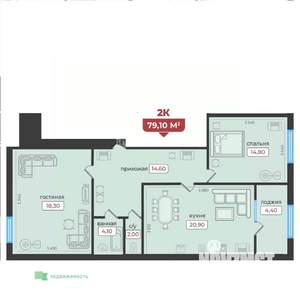 2-к квартира, вторичка, 79м2, 2/6 этаж