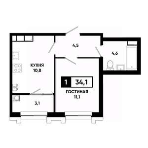 1-к квартира, вторичка, 34м2, 12/21 этаж