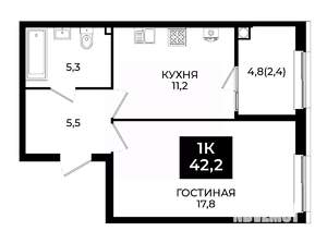 1-к квартира, вторичка, 42м2, 20/24 этаж