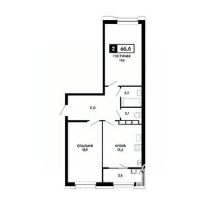 2-к квартира, вторичка, 67м2, 16/20 этаж