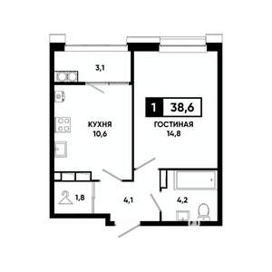 1-к квартира, вторичка, 39м2, 15/20 этаж