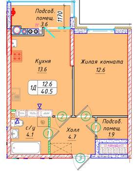 Студия квартира, вторичка, 41м2, 22/21 этаж