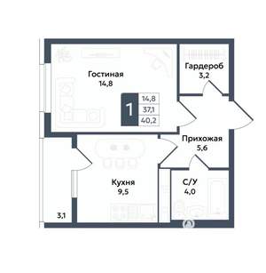 1-к квартира, вторичка, 40м2, 4/22 этаж