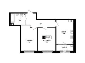 2-к квартира, вторичка, 59м2, 7/24 этаж