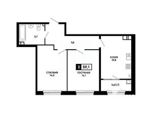 2-к квартира, вторичка, 59м2, 11/24 этаж