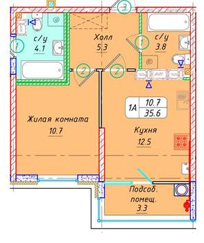 1-к квартира, вторичка, 36м2, 16/21 этаж