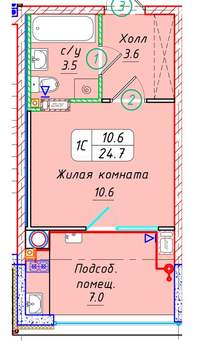 Студия квартира, вторичка, 25м2, 8/21 этаж