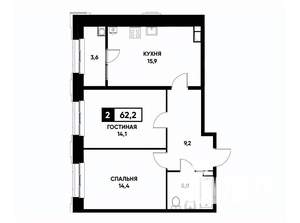 2-к квартира, вторичка, 62м2, 11/12 этаж
