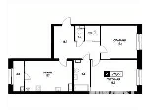 2-к квартира, вторичка, 80м2, 3/22 этаж