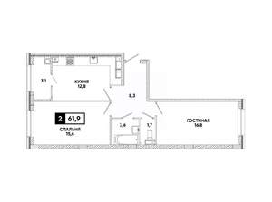 2-к квартира, вторичка, 62м2, 16/16 этаж