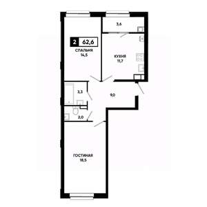 2-к квартира, строящийся дом, 63м2, 8/19 этаж