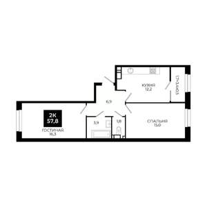 2-к квартира, вторичка, 58м2, 14/24 этаж
