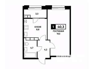 1-к квартира, вторичка, 40м2, 15/22 этаж