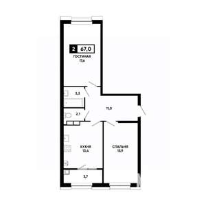 2-к квартира, вторичка, 67м2, 5/20 этаж