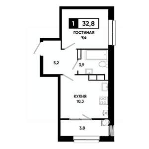 1-к квартира, строящийся дом, 33м2, 12/19 этаж