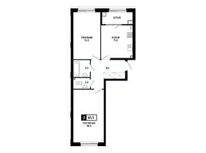 2-к квартира, вторичка, 61м2, 2/24 этаж