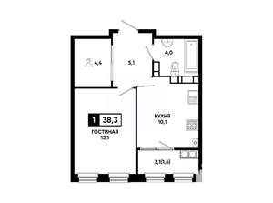 1-к квартира, вторичка, 38м2, 18/24 этаж