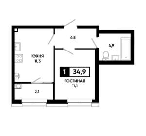 1-к квартира, вторичка, 35м2, 2/20 этаж