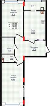 2-к квартира, строящийся дом, 62м2, 9/10 этаж