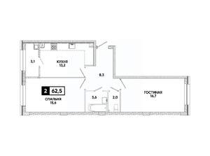 2-к квартира, вторичка, 63м2, 2/16 этаж
