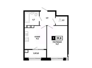 1-к квартира, вторичка, 40м2, 4/14 этаж
