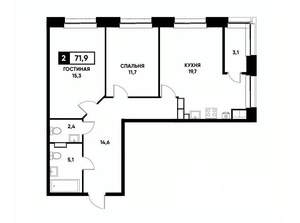 2-к квартира, вторичка, 72м2, 17/22 этаж