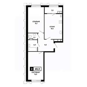 2-к квартира, вторичка, 65м2, 21/21 этаж