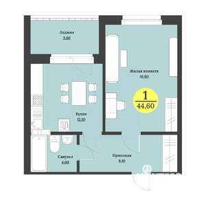 1-к квартира, вторичка, 45м2, 12/12 этаж