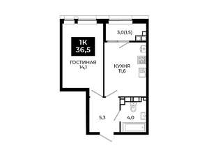 1-к квартира, вторичка, 37м2, 21/24 этаж