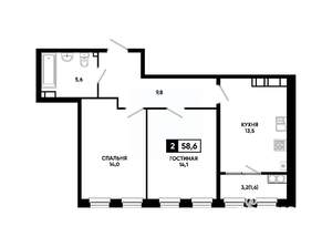 2-к квартира, вторичка, 59м2, 24/24 этаж