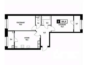 2-к квартира, вторичка, 64м2, 12/22 этаж