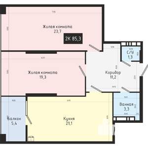 2-к квартира, вторичка, 86м2, 3/9 этаж