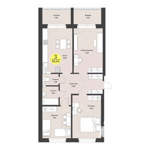 3-к квартира, вторичка, 89м2, 6/12 этаж