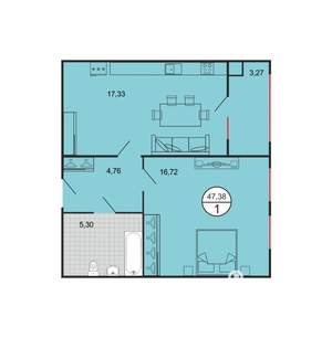 1-к квартира, вторичка, 47м2, 1/5 этаж