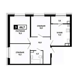 3-к квартира, вторичка, 67м2, 11/16 этаж