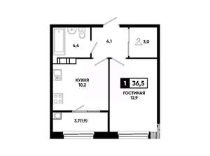 1-к квартира, вторичка, 37м2, 3/14 этаж