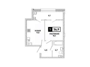 1-к квартира, вторичка, 37м2, 11/16 этаж