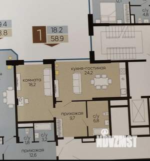 1-к квартира, вторичка, 58м2, 2/15 этаж