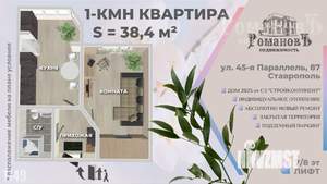 1-к квартира, вторичка, 38м2, 7/8 этаж
