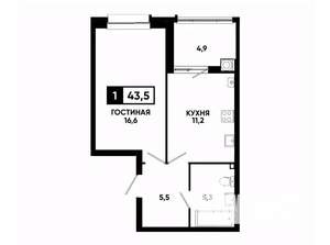 1-к квартира, вторичка, 44м2, 2/24 этаж
