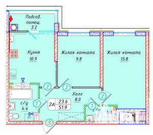 2-к квартира, вторичка, 52м2, 14/22 этаж