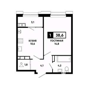 1-к квартира, вторичка, 39м2, 14/20 этаж