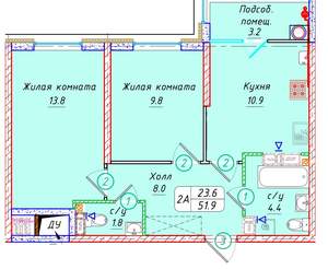 2-к квартира, вторичка, 52м2, 17/21 этаж