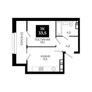1-к квартира, вторичка, 34м2, 23/24 этаж