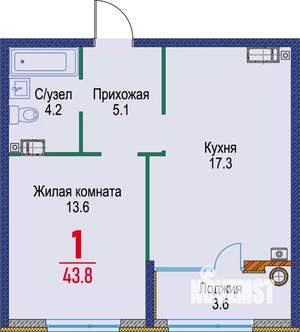 1-к квартира, строящийся дом, 44м2, 7/22 этаж
